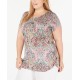 INC International Concepts I.N.C. Women’s  Plus Size Printed Ruched-Side Top Dark Pink Size 2x