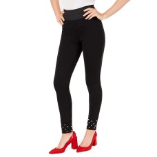 INC International Concepts Imitation-Pearl Comfort Smoothing Leggings (Black, XS)