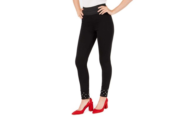  Imitation-Pearl Comfort Smoothing Leggings (Black, XS)