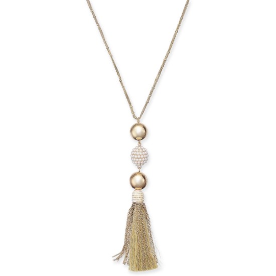  Imitation Pearl Fireball & Mixed Tassel Pendant Necklace