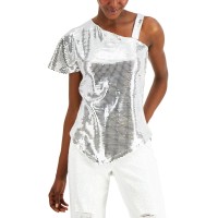 Inc International Concepts INC Asymmetrical Silver Top (Gray), Gray, X-Small