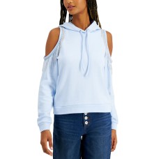 INC International Concepts INC Cold-Shoulder Fringe Hoodie (Blue, Small)