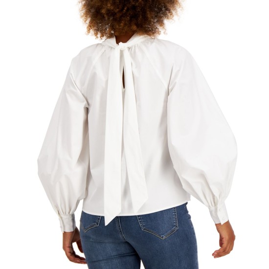  INC Cotton Bow-Back Blouse (White), White, Large