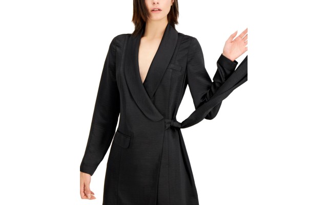  INC Draped-Waist Wrap Dress (Black, 14w)