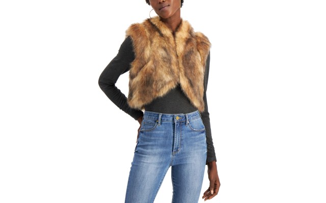  INC Faux-Fur Shrug, Brown, X-Large
