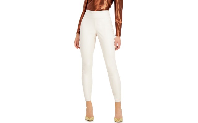  INC Faux-Leather Leggings, Beige, 18