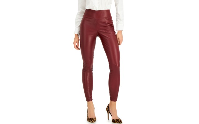  INC Faux-Leather Leggings, Mediun Red