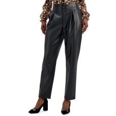 INC International Concepts INC Faux-Leather Pleat-Front Pants (Black)