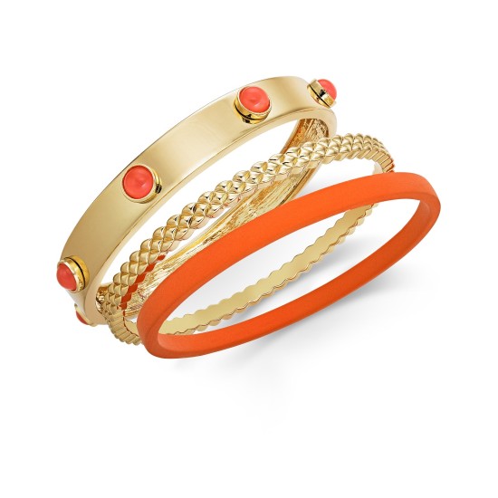  INC Gold-Tone 3-Pc. Set Bangle Bracelets (Red)