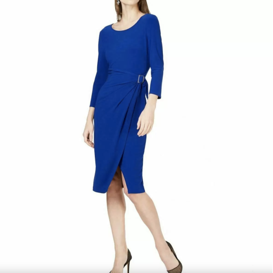  INC Grommet-Detail Wrap-Skirt Dress (Blue, M)