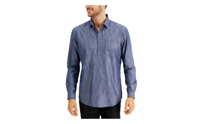  INC Men’s Chambray Popover Shirt (Navy, XL)