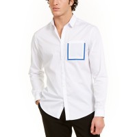 INC International Concepts INC Men's Contrast Pocket Shirt, White, Large