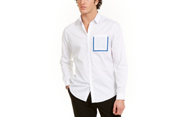  INC Men's Contrast Pocket Shirt, White, Large