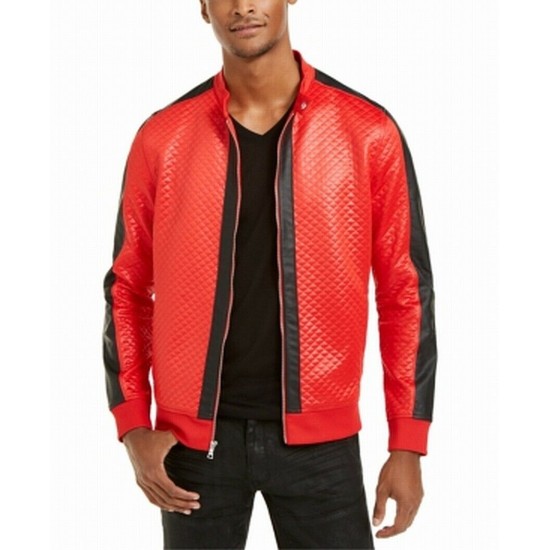  INC Men’s Diamond Quilted Faux-Leather Jacket, Red, 2X-Large
