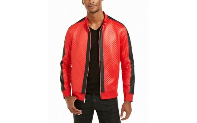  INC Men’s Diamond Quilted Faux-Leather Jacket, Red, 2X-Large