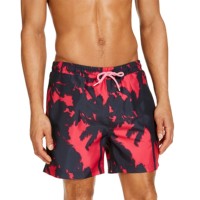 INC International Concepts INC Men’s Kai Abstract Palm Tree 5″ Swim Trunks (Small-Pink)