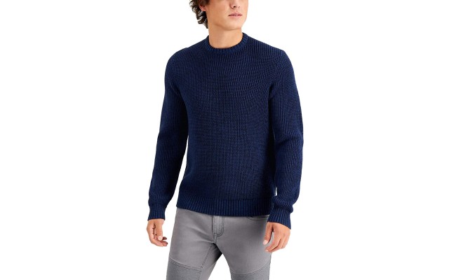  INC Men's Sway Textured Knit Sweater, Dark Blue, X-Large