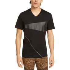 INC International Concepts INC Men's Zipper V-Neck T-Shirt with Faux-Leather Piecing
