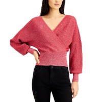 INC International Concepts INC Metallic Surplice Sweater, Red, Large