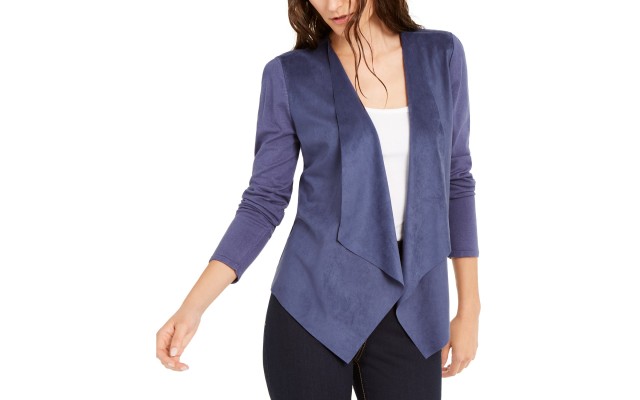  INC Open-Front Moleskin Cardigan (Inkberry, Small)