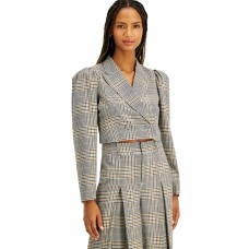 INC International Concepts INC Plaid Cropped Jacket  (Gray, Medium)