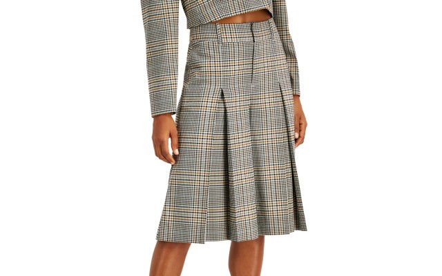  INC Pleated Plaid Gaucho Pants (Beige), Beige, 8