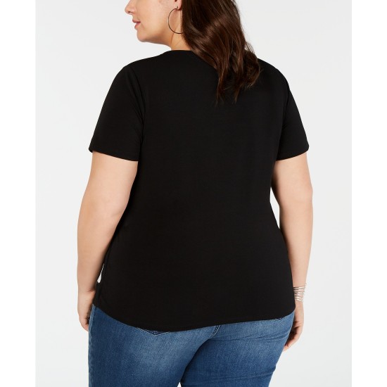  INC Plus Size Embellished T-Shirt Black Size 2X