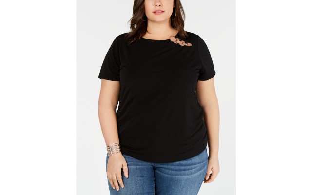  INC Plus Size Embellished T-Shirt Black Size 2X