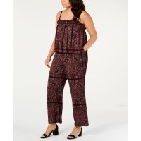 INC International Concepts INC Plus Size Smocked Paisley Jumpsuit Dark Red, Dark Red, 2X