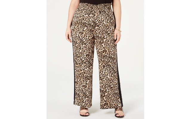  INC Plus Size Smocked-Waist Animal-Print Pants