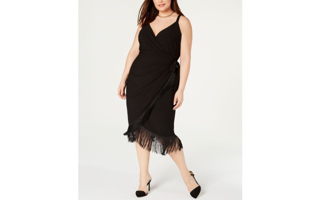  INC Plus Size Surplice Fringe Wrap Dress