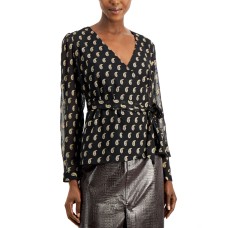 INC International Concepts INC Printed Tie-Front Surplice V-Neck Top (Black)