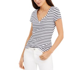 INC International Concepts INC Printed V-Neck Striped T-Shirt (Black)