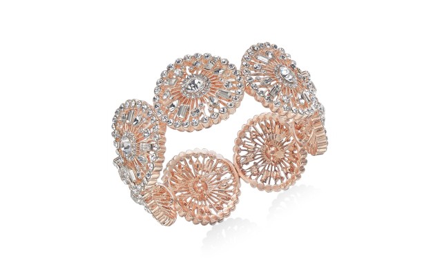  INC Rose Gold-Tone Crystal Circle Stretch Bracelet