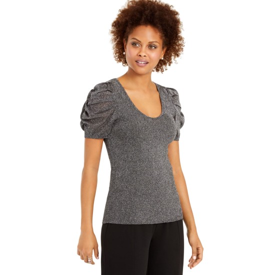   INC Shimmer Puff-sleeve Sweater (Black), Black, Medium