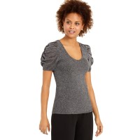 Inc International Concepts  INC Shimmer Puff-sleeve Sweater (Black), Black, X-Small