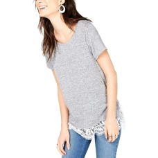 INC International Concepts INC Short-Sleeve Lace-Trim Knit Top (Gray, XL)