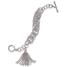 INC International Concepts INC Silver Multi-Ring & Chain Tassel Toggle Bracelet