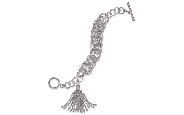  INC Silver Multi-Ring & Chain Tassel Toggle Bracelet