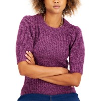 INC International Concepts INC Women’s Marled Short-Sleeve Sweater (Purple, Small)