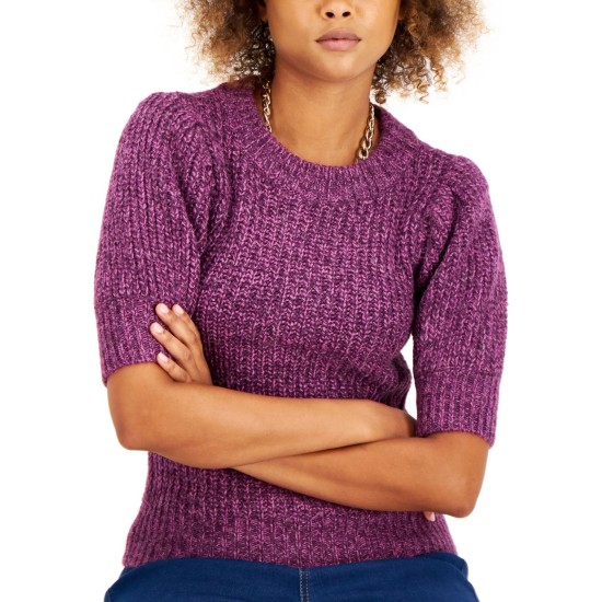  INC Women’s Marled Short-Sleeve Sweater (Purple, Small)