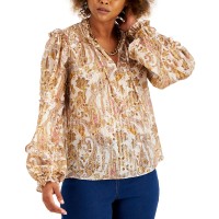 INC International Concepts INC Women’s Paisley-Print Chiffon Peasant Top (Gold, Small)