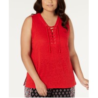 INC International Concepts INC Womens Plus Linen Blend Lace-Up Tank Top Dark Red, Dark Red, 1X