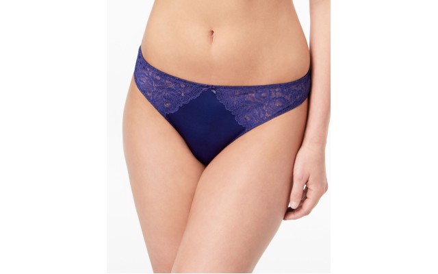  INC Women’s Smooth Lace Thong, Bright Blue, Large