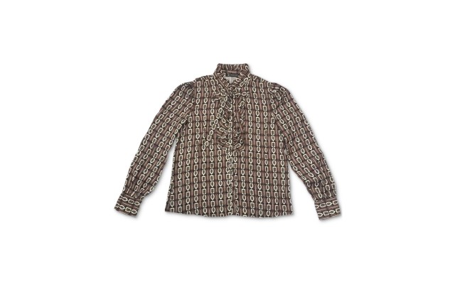  Jolie Printed Ruffled Blouse Jolie Chain (Brown), Brown, Medium