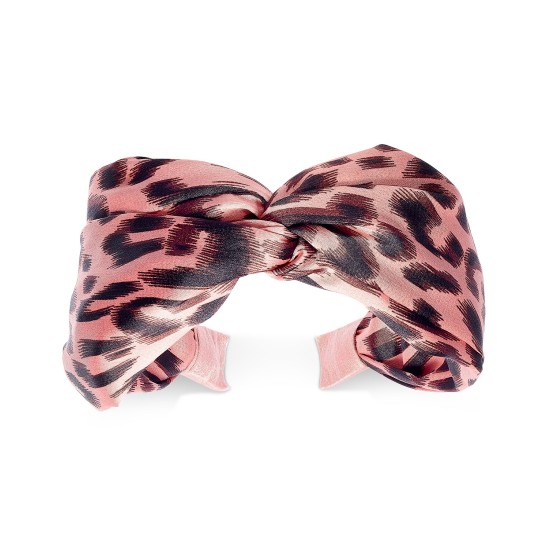  Leopard-Print Knotted Fabric Headband (Pastel Pink)