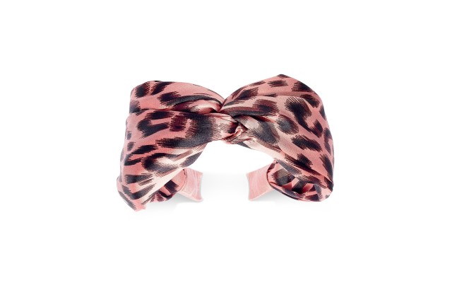  Leopard-Print Knotted Fabric Headband (Pastel Pink)