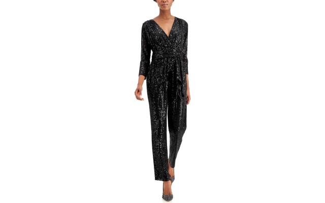  Long-sleeve Banded Jumpsuit (Black, X-Large)