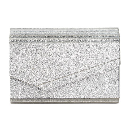  Maria Envelope Glitter Clutch, Silver