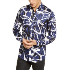 INC International Concepts Men’s Abstract Scribble-Print Shirt (Navy, 2XL)